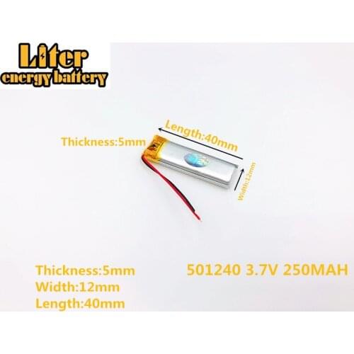 Li-Po 3.7V 250mAh Lithium Polymer LiPo Rechargeable Battery Lion 501240 PLUG 2pin For Mp3 GPS bluetooth headphone