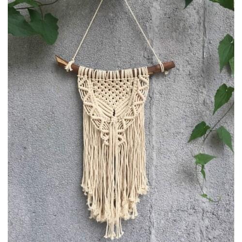 Macrame Wall Art Handmade Cotton Wall Hanging Tapestry with Lace Fabrics Bohemian