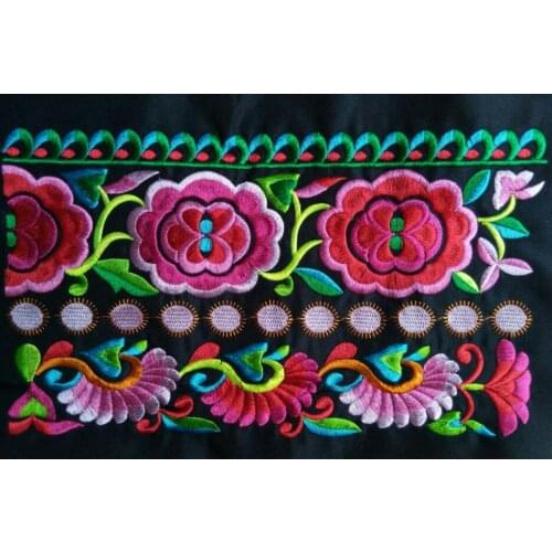Miao floral stitch fabric embroidery patch garment bag home textile applique trim ethnic nepal tribal india boho gypsy hmong DIY