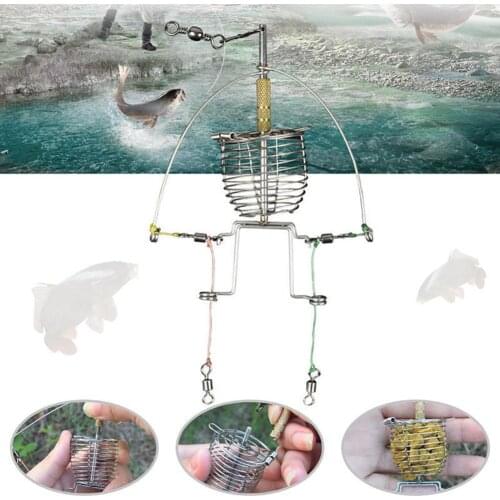 Multi Functional Automatic Trap Spring Cage Hook Fishing Feeder Tackle Launcher