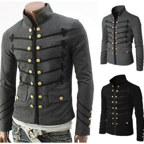 Men Vintage Military Jacket with Embroidered Buttons Solid Color Top Retro Uniform Knit Cardigan Long Sleeve Coat Male Clothing