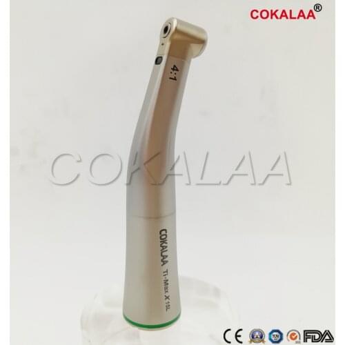 COKALAA DENTAL TI MAX X15L Dental 4:1 Contra Angle Handpiece green Ring With Optic Fiber For E-TYPE Motor
