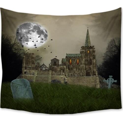 Haunted House Cemetery Bat Moon Tapestry Wall Hanging Polyester Home Bedroom Bedspread Beach Mat Blanket Yoga Mat Dorm Decor