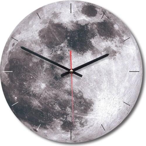 Moon Star Planet Wooden Acrylic Wall Clock Round Home Creative Decor Living Room Digital Circular Clock Watch Self Assembly 1pc