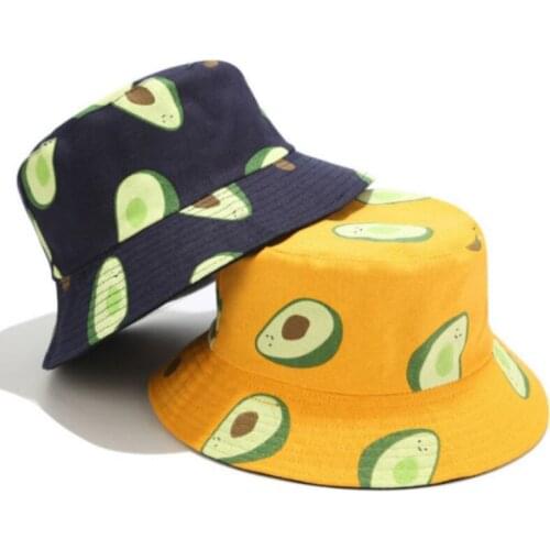 Kids Children Beach Fisherman Bucket Hat Spring Summer Cartoon Avocado Print Double-sided Outdoor Sun Protection Panama Sun Cap