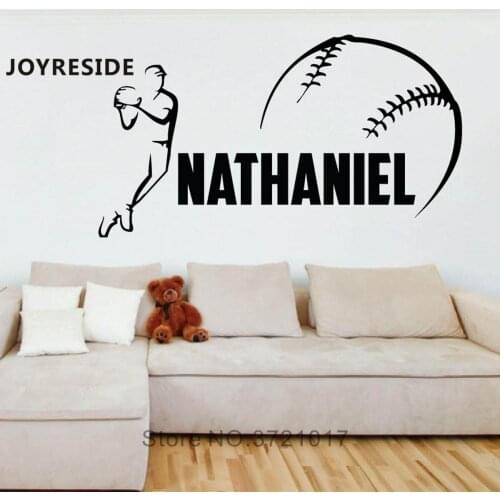Custom Name Baseball Wall Sticker Home Livingroom Wall Decals Vinyl Design Wall Sticker Personalized Name Sports Wall Mural M529