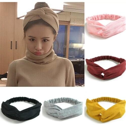 Korean simple retro headband big festival with the same type of elastic knit wide color cross hair band knot tiaras
