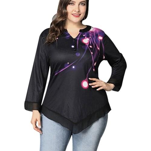 5XL Plus Size Tops Women Clothes Long Sleeve Autumn Christmas Shirts Vintage Blouse V Neck Button Blouse Shirts Print Casual Top