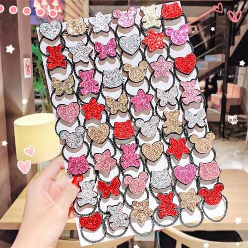 10PCS New Girls Cute Sequins Scrunchie Ponytail Holder Hair Bands Hair Tie Cartoon Love Star Headband Fashion Hair Accessories