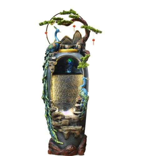 TT Peacock Water Curtain Wall Fountain Fengshui Ball Indoor Bonsai Home Office Living Room Humidifier Decoration