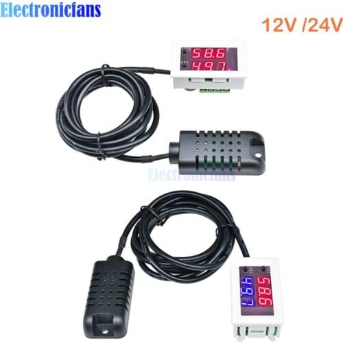 High Precision W2062C Digital Dual Display Humidity Controller DC 12V 24V AC 110V 220V 0 -99%RH Hygrometer Sensor Control Switch