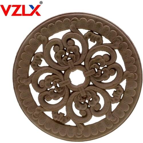 VZLX Round Furniture Woodcarving Decor European Style Floral Wood Carved Door Cabinet Wooden Carved Decal Applique Decorative