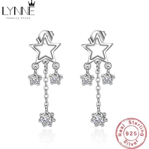 New Bohemia AAA Zircon Chain Pendant Fine Star Drop Earrings 925 Sterling Silver Shine CZ Ear Stud Women Earrings Jewelry Gift
