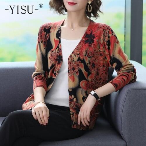 YISU Sweaters Cardigan Women Autumn Winter Women Oil painting style Printed cardigan Long Sleeves Fashion soft Sweaters Coat