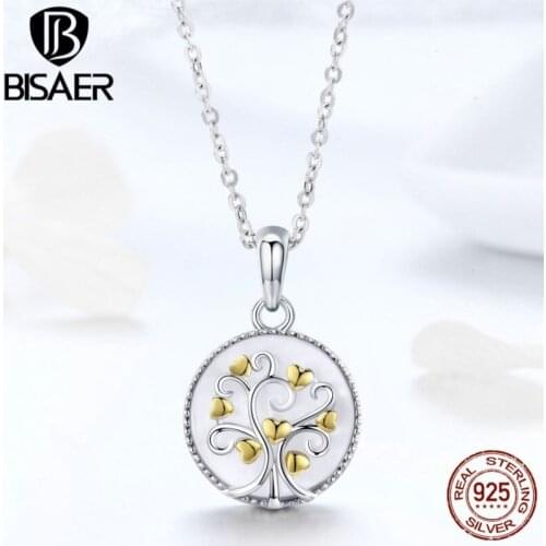 BISAE Collar 925 Sterling Silver Fashion Tree of Life Family Tree Coin Necklaces Pendant Women Sterling Silver Jewelry ECN296
