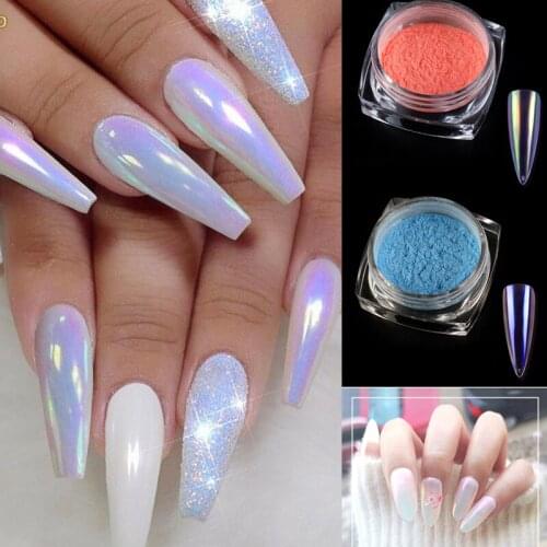 1g Transparent Holo Nail Glitter Mirror Aurora Neon Powders Dust Chameleon Nail Art Chrome Pigment Dipping Powder Decoration