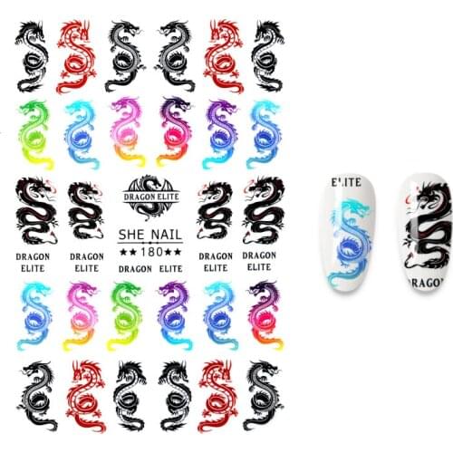 1PC Nail Stickers Flower Tears Design Colorful Manicure China Dragon Adhesive Nail Decal Wraps