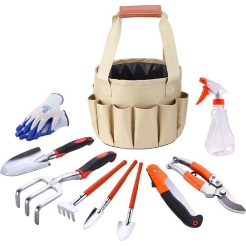 10Pcs/Set Garden Plant Tool Set Gardening Tool Organizer Tote Kit Lawn Yard Bag Carrier Grafting Scissors Outdoor Garden Shovel