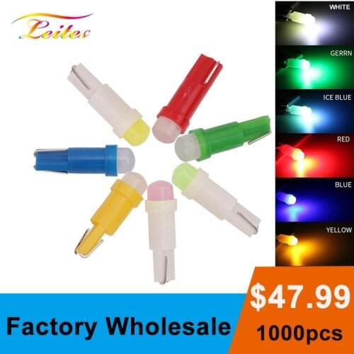 1000PCS T5 W3W COB LED Bulbs Car Instrument Panel Lamps Auto Dashboard Warming Indicator Wedge Lights Crystal Blue Red Green