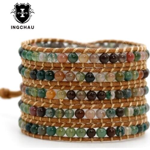 2018 Natural Stone Wrap Bracelet Boho Handmade Beaded 5 Layers Multilayer Weaving Bracelet Women Rope Jewelry WB-1