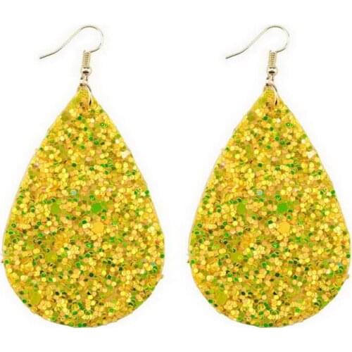 2020 Fashion Teardrop Leather Earrings for Women Glitter Water Drop Large Earrings Leather Statement Earrings Jewelry Wholesale