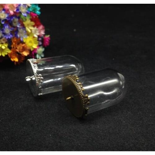 5sets/lot 30*20mm clear bell tube shape glass vial pendant with 20mm flower base glass wishing bottle fashion necklace glass jar
