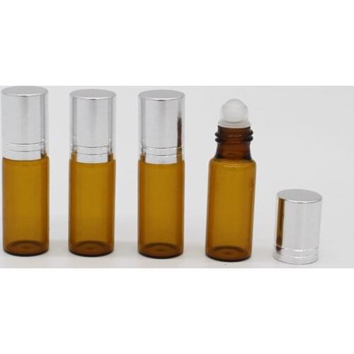 5ml x 500 brown roll on glass bottles for essential oil with silver aluminum cap,5cc perfume glass bottle with roller amber vial