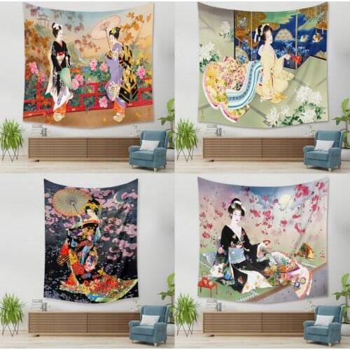 5 Styles Japan Classical Culture Tapestry Singer Hanging Cloth Home Wall Painting Decorative Background Cloth Kimono Beauty