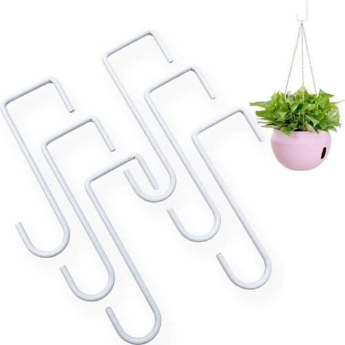 6Pcs White Steel Hangers Indoor Flower Baskets Outdoor Fence Gardening Metal Fence Hooks