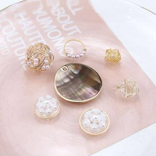 6pcs New Fashion Classic Copper Plated Earings Gold Studded Pearl Black Shell Round Crystal Earings For Girls Diy Jewelry Making