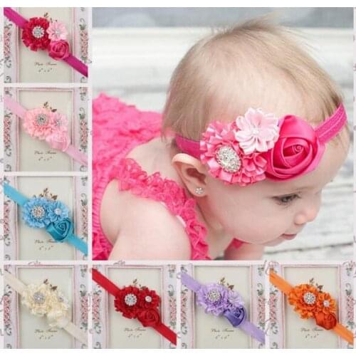 Hair Bands Accessories Lovely Kids Girls Lace Sunflower Two Rose Flowers Pearl Rhinestone Hairband Headband YH411