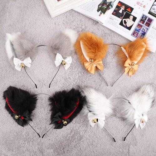 15 Colors Cat Ear Bow Tie Bell Headband Beautiful Masquerade Halloween Cat Ears Cosplay Party Costume Headwear Hair Accessories