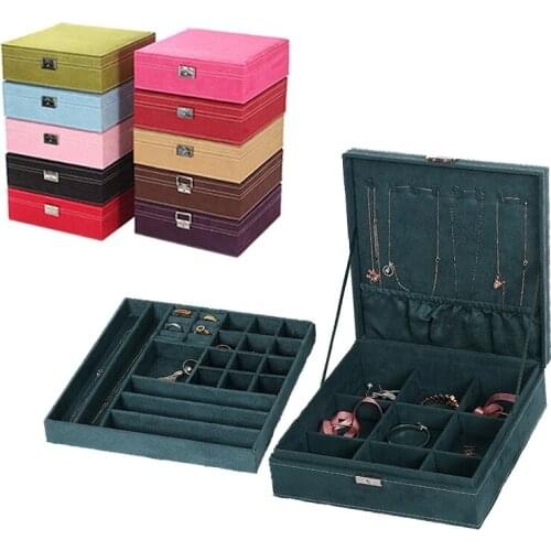 Green Velvet Flannel Jewelry Storage Box with Retro Lock Organizer Earring Necklace Display Organizer for Women Gifts