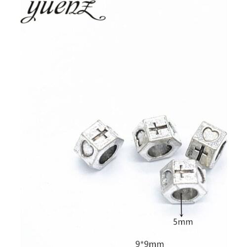 YuenZ 15pcs Antique Silver color Big Hole heart cross Beads Fit European Charm Jewelry Accessories DIY Findings R162