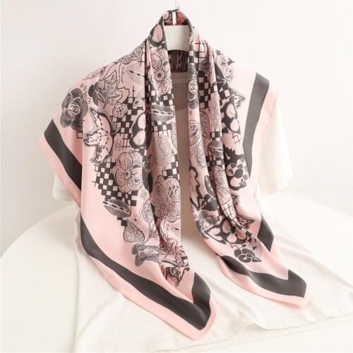 Balck White Twill Squae Scarf Women Fashon Print Stirp Neck Shawl Lady Hand Bag Hijab Bandana Headscarves Kerchief Foulard 2021