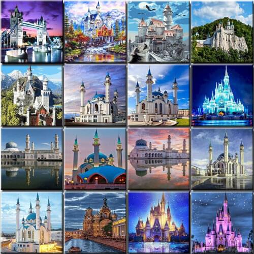 Scenery Diy Oil Painting By Numbers Castle Art Canvas Acrylic Painting Unique Gift Coloring By Number Adults Kit Home Decoration