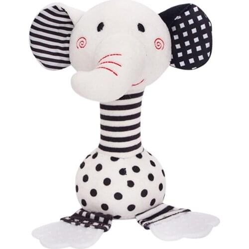 Baby Black and White Rattle Toys Elephant Teether Comfort Toys Black White Cute Animal Baby Crib Hanging Bell Toys