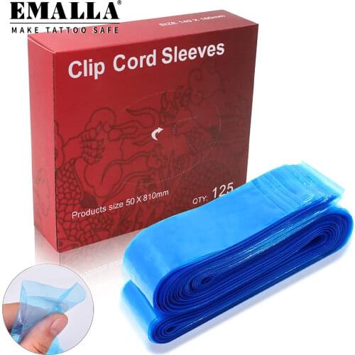 EMALLA Clip Cord Covers 125pcs/box Tattoo Clip Cord Sleeves Disposable Safety Clip Cord Bags for Tattoo Machine Tattoo Supplies