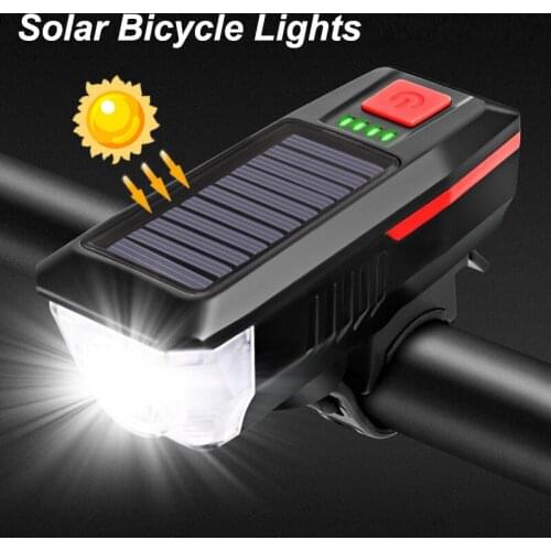Solar Bicycle Headlights Horn Lights T6 LED USB Charging Glare Flashlight Bicycle Front Lights Waterproof Bike Induction Lamp