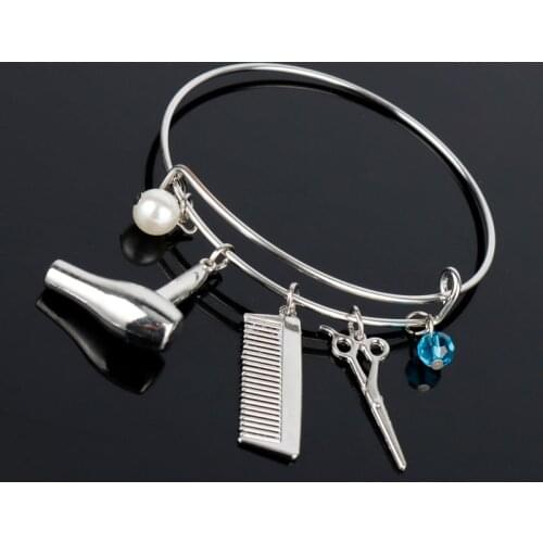 Hair Dryer Scissor Comb Scissors Pendants Bracelet Jewelry Cosmetologist Hair Dresser Bangle Hairdresser Women Gifts