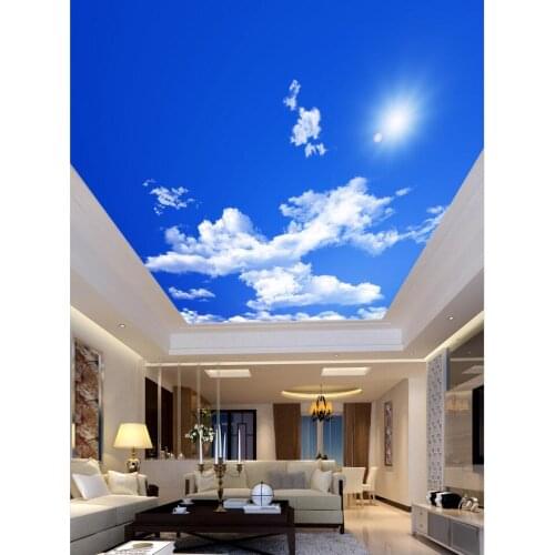 Custom Photo Wall Paper Living Room Mural Natural blue sky white clouds sun, ceiling mural