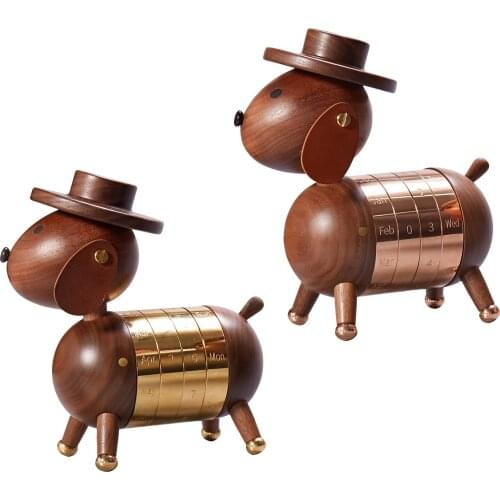Nordic Walnut Wood Dog Shape Calendar Creative Gifts Toys Home Office Study Coffee Shop Desktop Decor