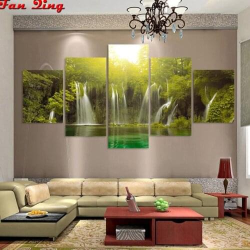 Full drill Square/Round diamond painting 5D DIY diamond embroidery Waterfall forest Cross Stitch Rhinestone Mosaic Decor