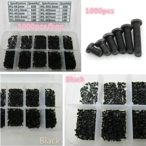 Cross Recessed Round Head Screw M1.4x2/2.5/3/3.5/4/4.5/5/6/7/8 mm Carbon Steel Black Phillips Machine Screw 1000pcs/box