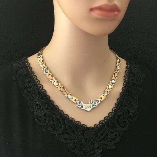 Hot Sell Womens Newest Fashion Stainless Steel Metal Silver and gold color Heart Necklace And Bracelet Jewelry Set SFKZBQFI1