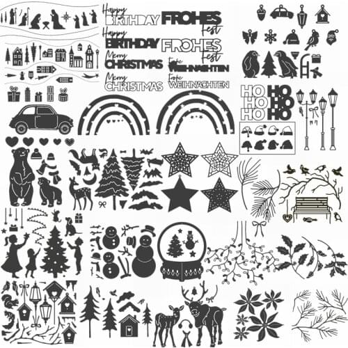 Metal Cutting Dies Snowman Leaves Rainbow Building Bear Christmas Tree German Word Scrapbooking Card Making DIY Crafts Stencil