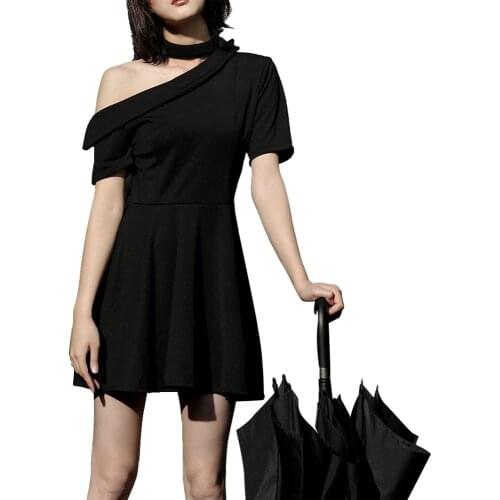 Devil Fashion Sexy Lady Short Dresses One Off The Shoulder Mini Dresses Summer Black Streeewear Women Dresses
