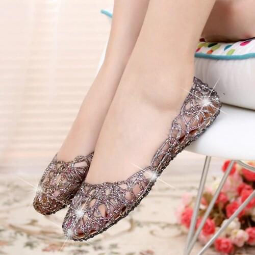 2020 Fashion Womens Sandals Summer Ladies Casual Jelly Shoes Sandals Hollow Mesh Flat Shoes 23-25cm