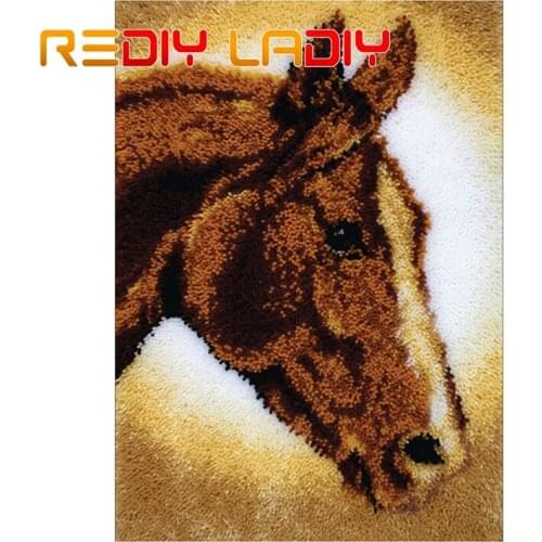 Latch Hook Rug Kits Make Your Own Rug Animal Horse Crocheting Cushion DIY Carpet Rug Acrylic Yarn Printed Canvas Hobby & Crafts