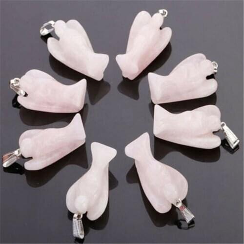 Wholesale Nature pink rose quartz natural Carved Stone charms Angel Pendants necklace 5Pcs/lot